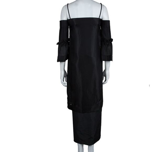 The Row Layered Midi Dress size 2 Black Puff Sleeves Ruffle SS14 RTW - Picture 4 of 16